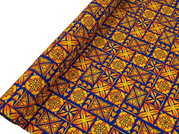 Orange & Yellow on Royal Pacific Island Cotton Dobby