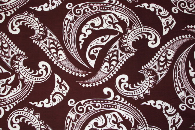 * REDUCED * White on Cocoa Brown Island Style Polycotton