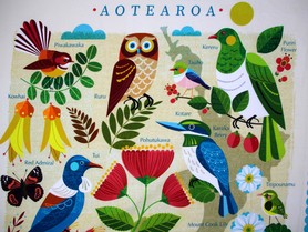 Birds & Flowers of Aotearoa NZ Premium Printed Cotton Kiwiana Panel