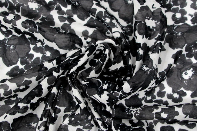 Black & White Floral Printed Cotton Voile
