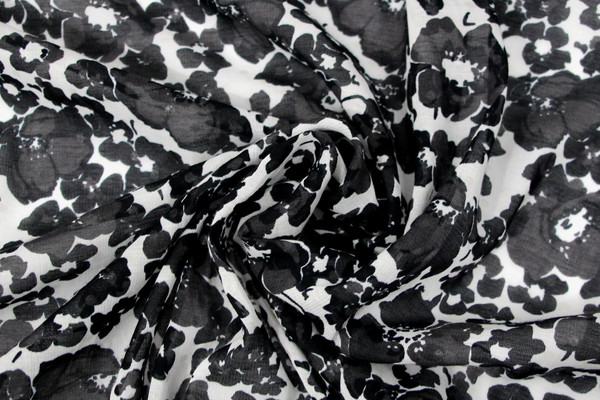 Black & White Floral Printed Cotton Voile