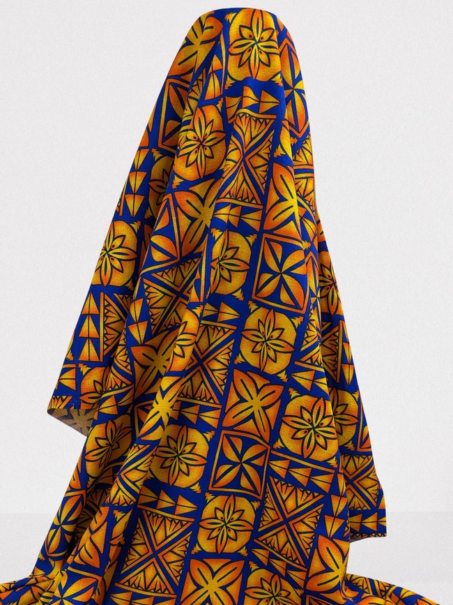 Orange & Yellow on Royal Pacific Island Cotton Dobby