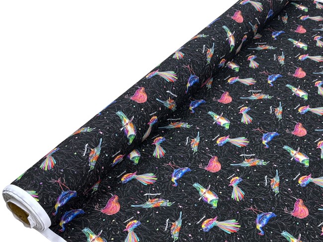 New Zealand Native Birds Kiwiana Black Printed Cotton