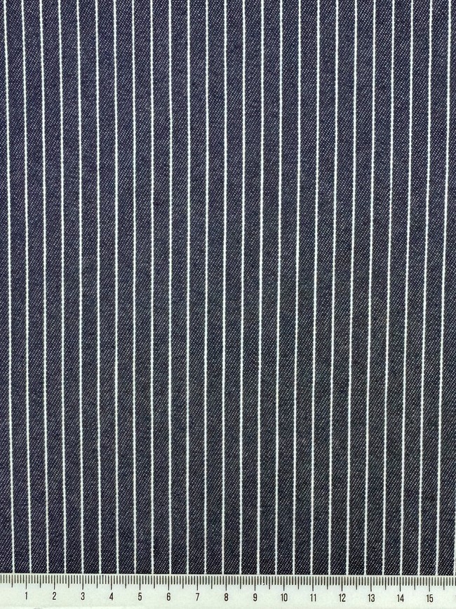 White Pinstripes on Navy Polished Linen Cotton Shirting