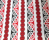 Kowhaiwhai Printed Rayon - Red & Black on White