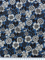 Black Tones Japanese Blossoms on Blue Mid-weight Premium Cotton