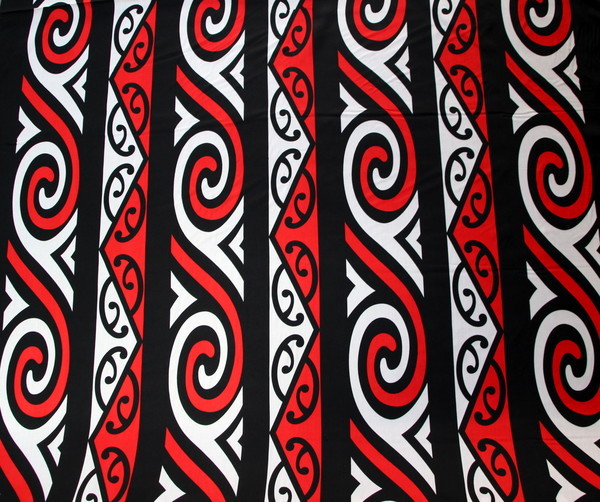 Koru Printed Rayon - Red & White on Black