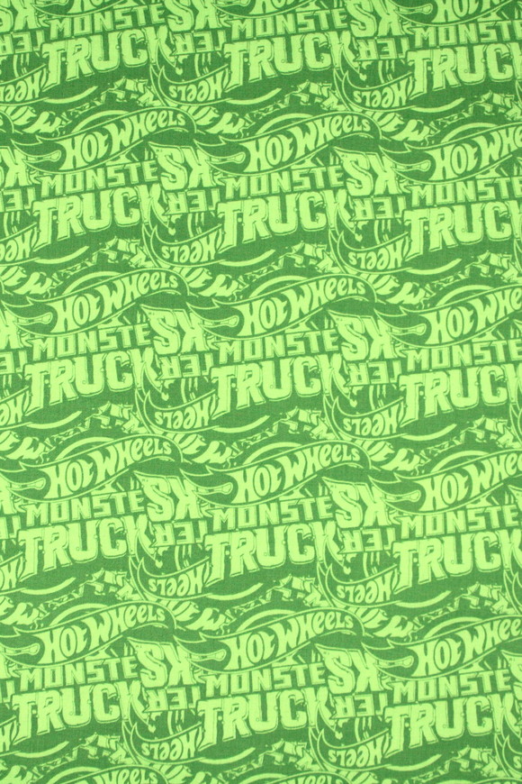 Hot Wheels Monster Trucks Logo on Multi Green Premium Printed Cotton