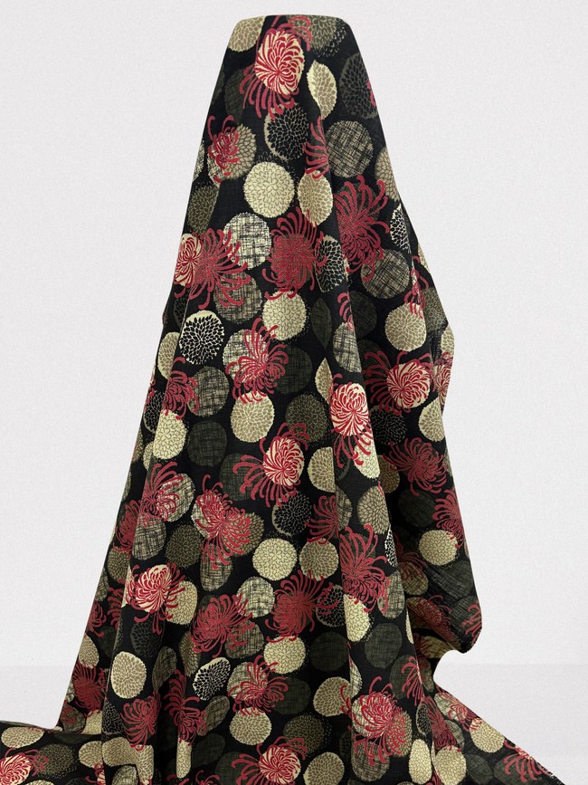 Japanese Inspired Flowers & Circles Premium Mid-weight Cotton
