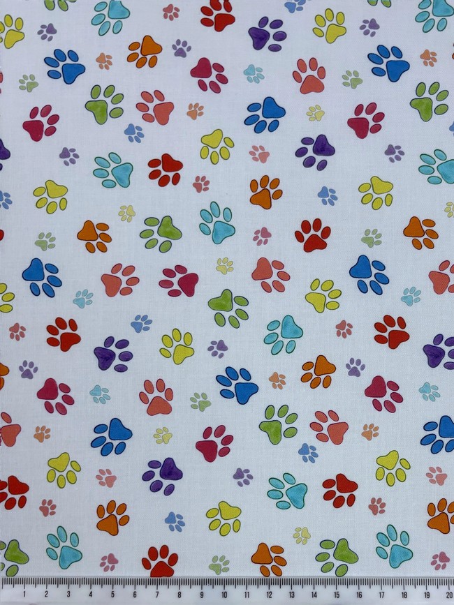 Paw Prints on White Printed Cotton