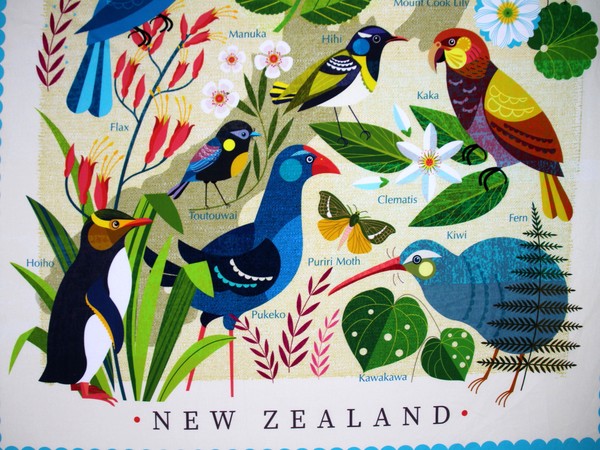 Birds & Flowers of Aotearoa NZ Premium Printed Cotton Kiwiana Panel
