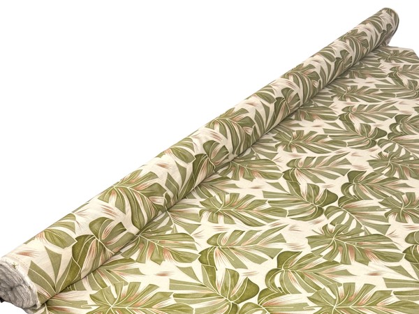 Green Palm Leaves on Ivory Printed Bamboo Cotton Blend