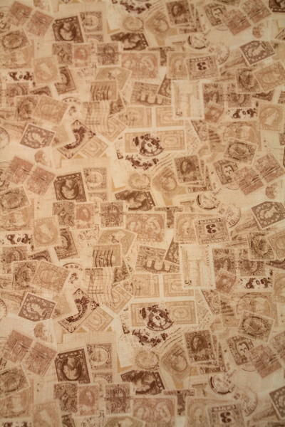Tea Stained Vintage Stamps Cotton