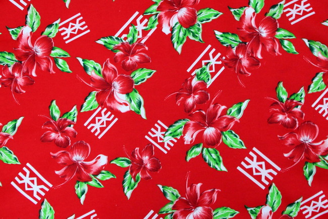 Hibiscus on Red Island Style Polycotton