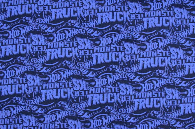 Hot Wheels Monster Trucks Logo on Multi Blue Premium Printed Cotton