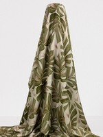 Green Palm Leaves on Ivory Printed Bamboo Cotton Blend